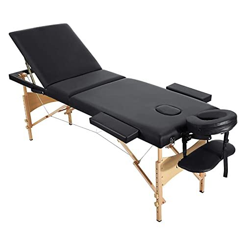 Massage Table Spa Bed Portable 3 Sections Wooden Legs with Face Hole