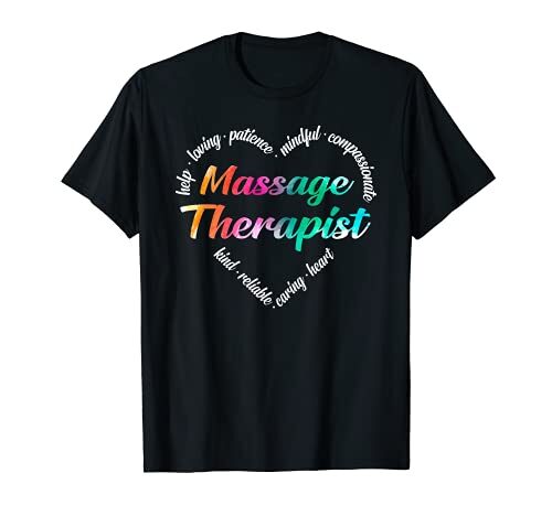 Massage Therapist Heart Word Cloud Watercolor Rainbow T-Shirt
